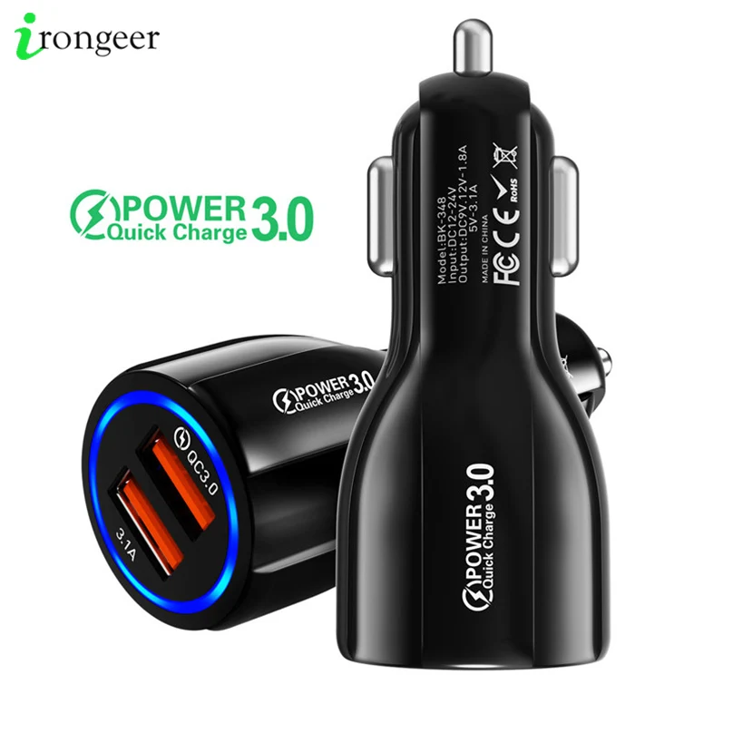 

Car USB Charger Quick Charge 3.0 Mobile Phone Charger 2 Port USB Fast Car Charger For iPhone 11 XR XS Max USB Cables Car-Charger