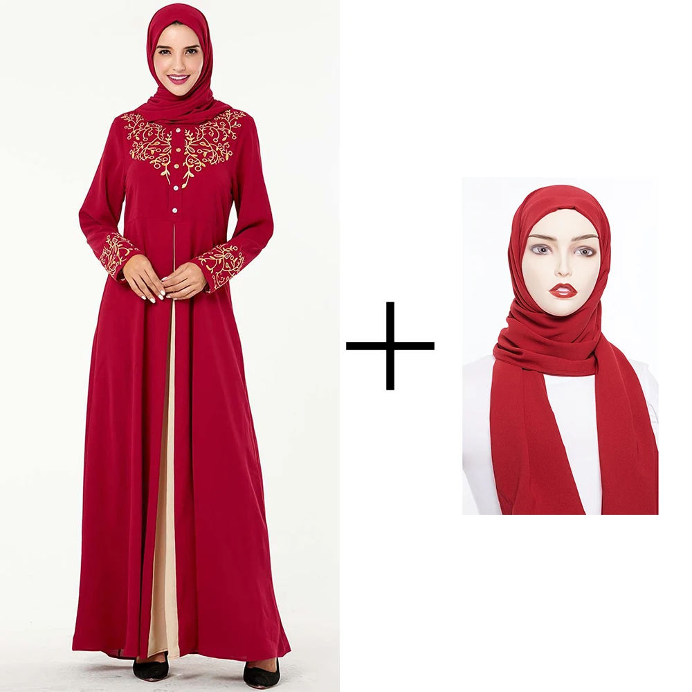 Длинное вечернее платье для женщин в стиле хиджаба, арабское шифоновая абайя, мусульманская одежда djellaba caftan marocain plus - Цвет: Red set