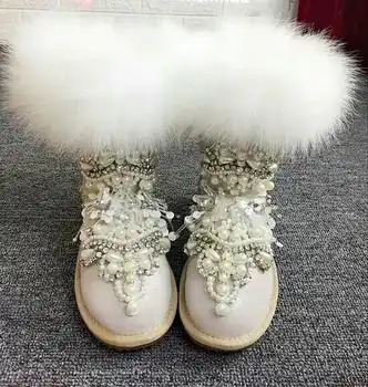 

ladies snow boots fashion leather snow boots large size fox fur rabbit hair stitching boots new women's boots