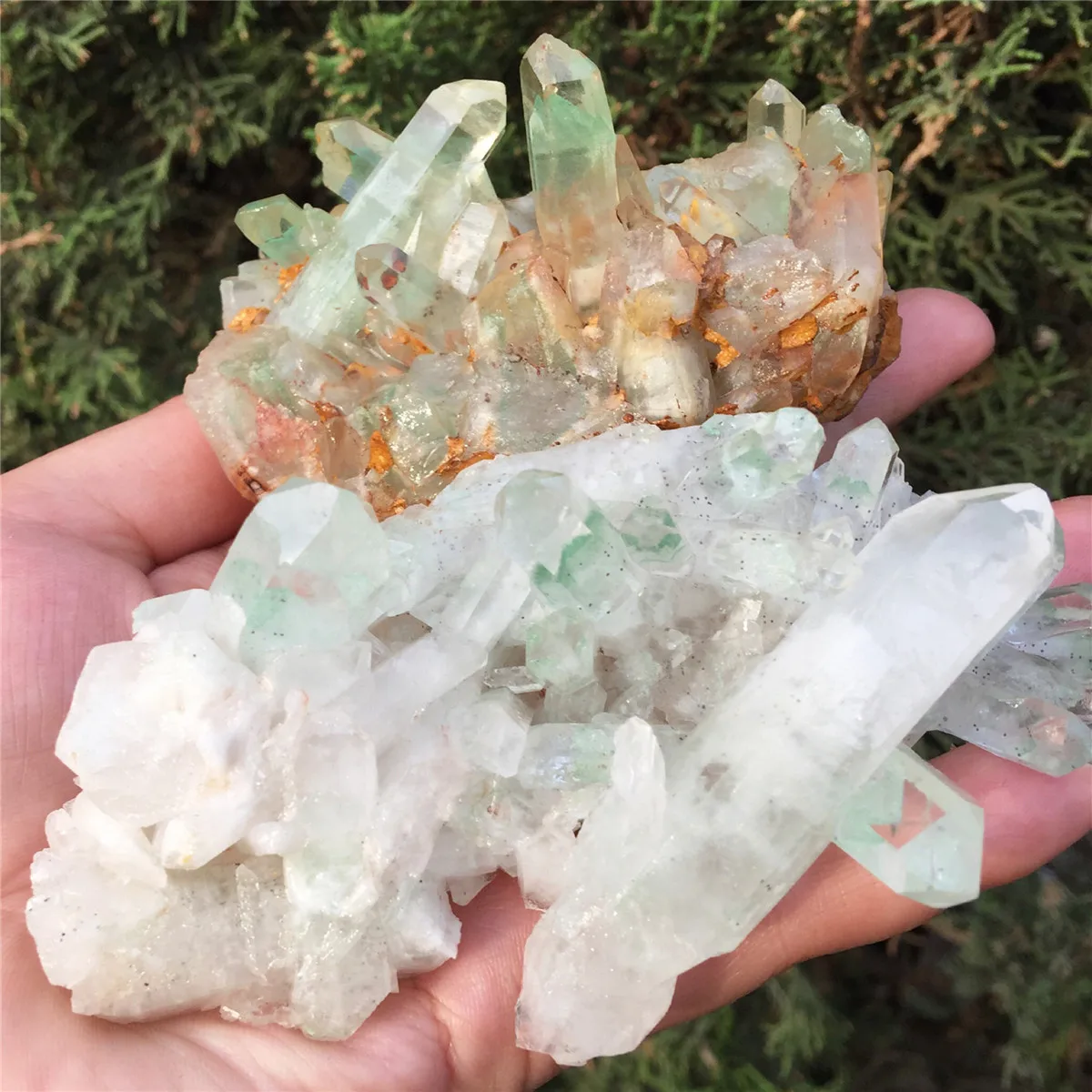 2 шт. натуральный зеленый Ghost Phantom Quartz кристалл кластера Исцеление образец отправлен случайным образом