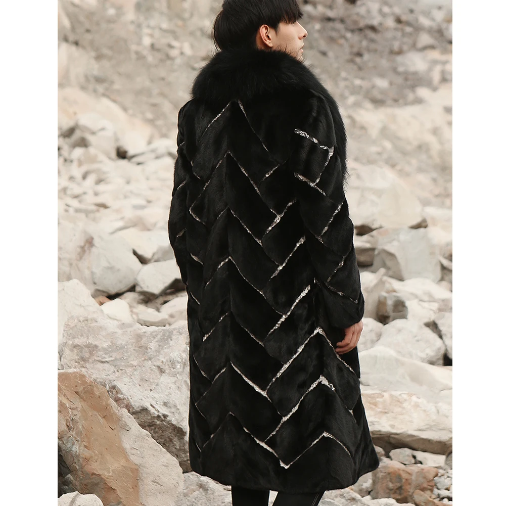 Новые импортные мужские черные норковые шубы из кожи питона Меховая куртка Длинные мужские зимние пальто Тренч