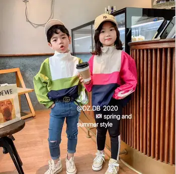 

2020 Korea style fashion girls boys patchwork coat full sleeve spring kids jacket 3-9t C427