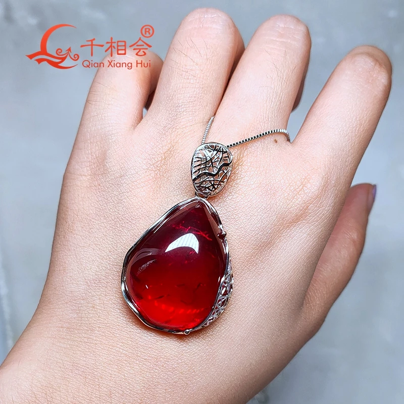 

925 silver Fashion pear shape with inclusions corundum red Artificial ruby with 24*30mm 72ct Jewelry for Pendant Necklace