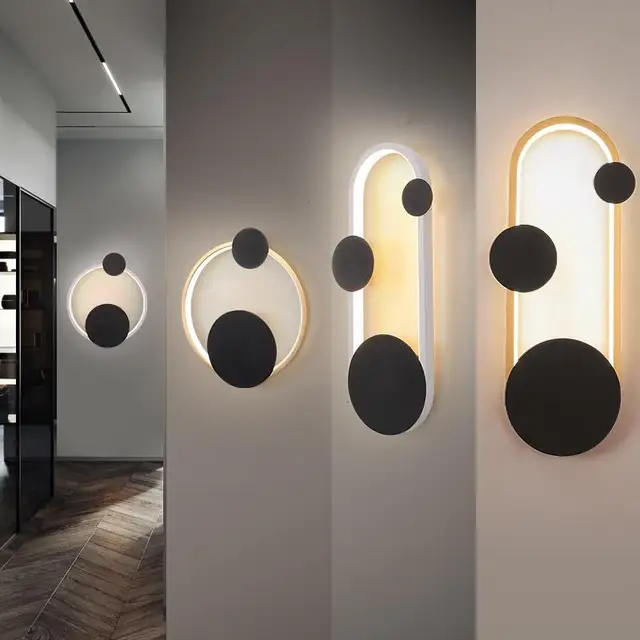 Modern LED Wall Lamps White/Gold With Black Indoor lighting 8ecdde6db90a376d7ab2a4: Oval Gold Black|Oval White Black|Round Gold Black|Round White Black