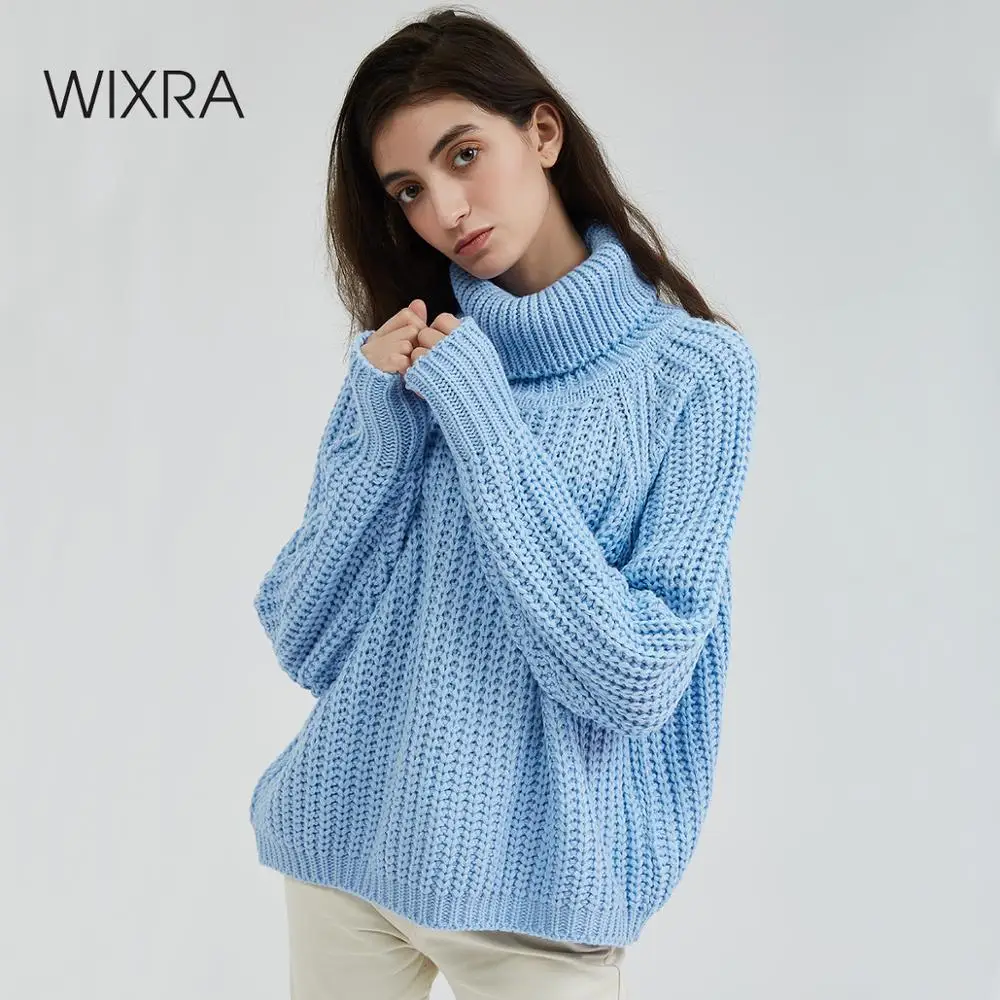 Wixra/женский свитер с высоким воротом, объемный свитер с длинным рукавом, женские вязаные свитера, однотонный пуловер и джемпер, 2019 осень-зима