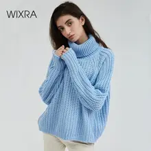Wixra נשים גולף שמנמן גדול סוודר מלא שרוול נשים לסרוג סוודרים מוצק סוודר ומגשר 2019 סתיו חורף(China)