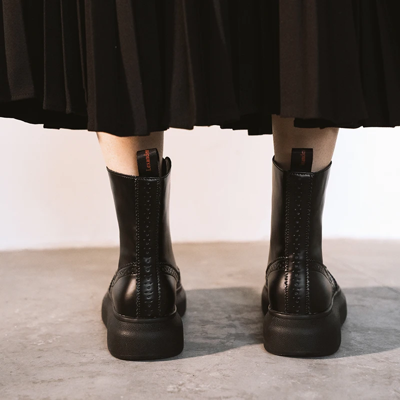 Buono Scarpe/Женская обувь из натуральной кожи; ботинки на толстой подошве со шнуровкой; Botas Mujer; Цвет черный, белый; повседневные короткие ботинки; модная обувь