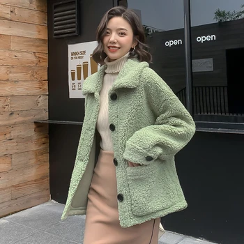 

Faux Fur teddy Coat Women 2019 Autumn Winter Lamb Fur Coat Female Fashion Sweet Velvet Loose Faux Fur Jacket