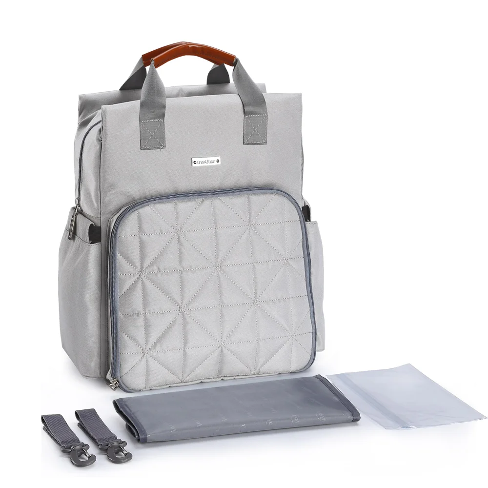 Light Grey Мода для мамочек для детских подгузников, дорожный рюкзак, рюкзак для путешествий, дизайнерская коляска мешок по уходу за ребенком Водонепроницаемый нейлоновый рюкзак для подгузников - Цвет: Light Grey