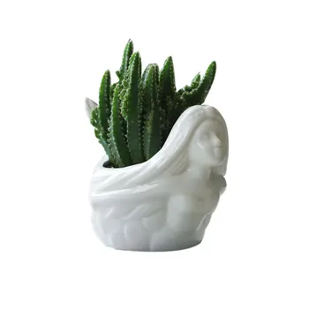 

Cartoon Mermaid Style Flowerpot Ceramic Basin Succulent Plant Potted Acessories For Home Office Landscape Supplies (White)