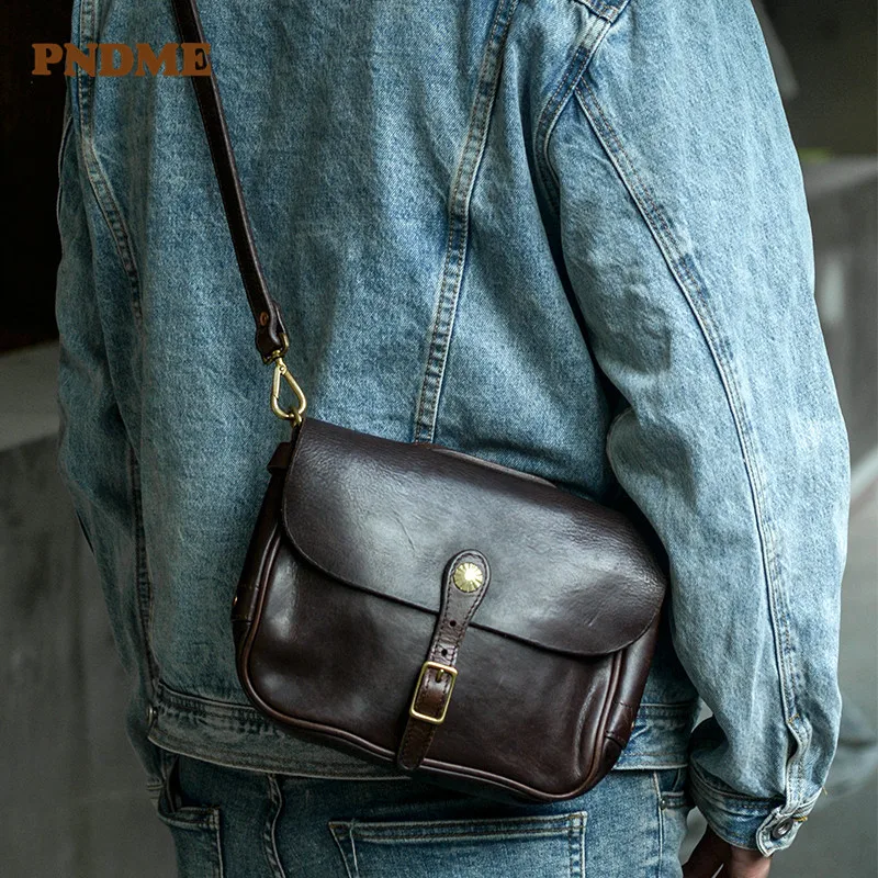 Retro luxury Genuine leather  tanned leather handmade postman men's and women's shoulder bag simple horizontal crossbody bag