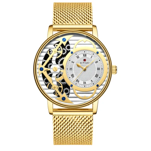 steel gold Мужские часы от ведущего бренда класса люкс, миланские кварцевые наручные часы из голубой стали, водонепроницаемые спортивные часы, механические часы, мужские часы D7 - Цвет: steel gold