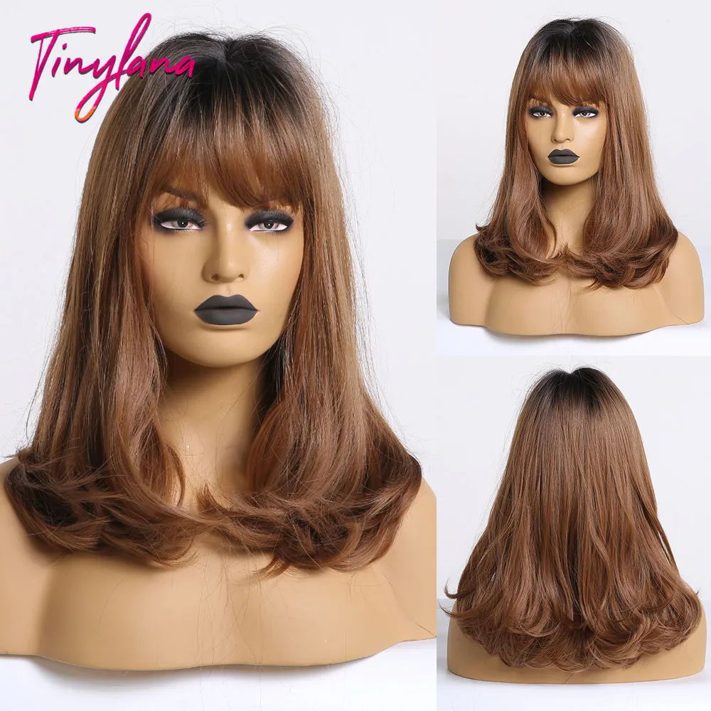 

TINY LANA Long Kinky Hair Wig Heat Resistant Synthetic Wigs for Women African American Natural Fake Hair With Middle Hair Part
