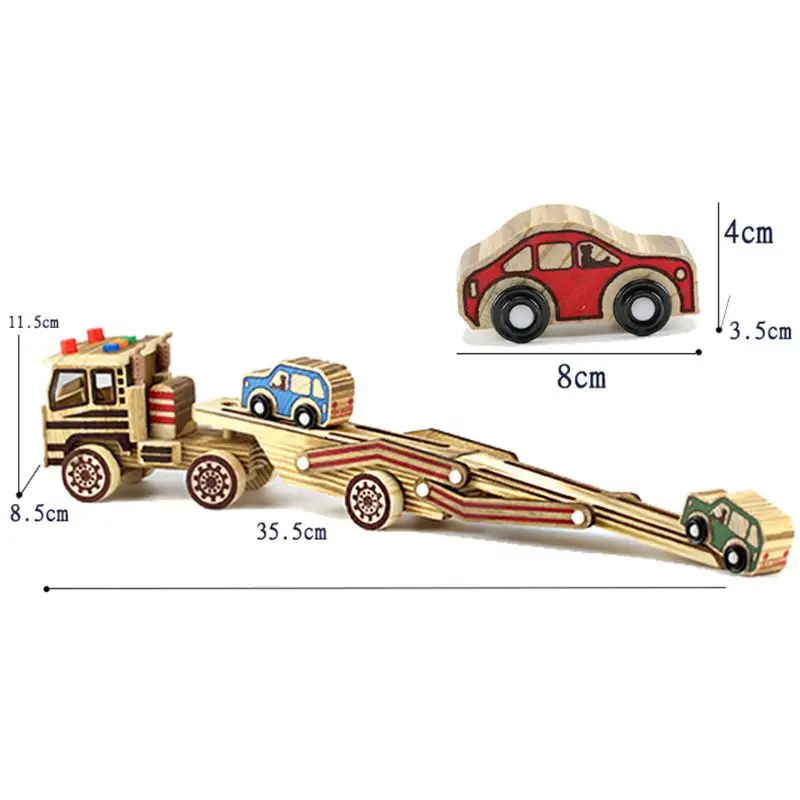 

Wood Double Decker Carrier Simulation Truck Car Transporter Model Early Learning Educational Toys For Children K4UE