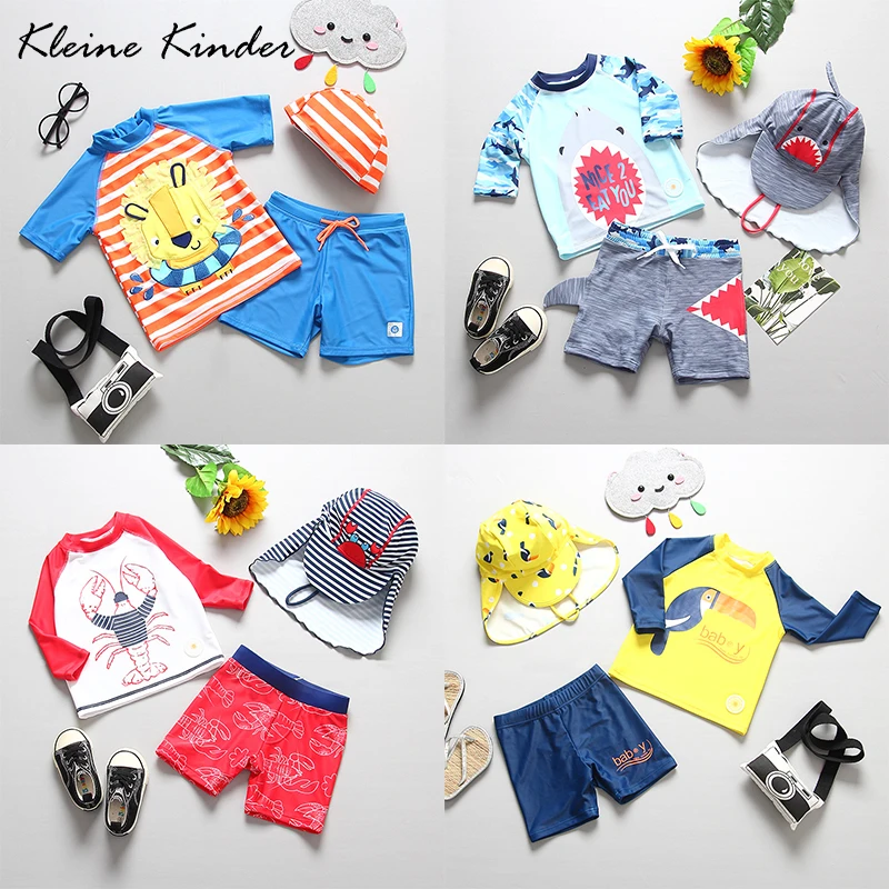

Baby Boy Swimwear 3 Pieces Children's Swimsuit UPF50+ Sun UV Protection Long Sleeves Kids Bathing Suits Summer Beach Clothes