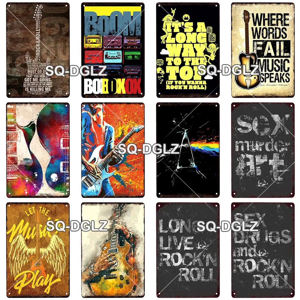 Rock And Roll Metal Sign Plaque Vintage Pub Bar Decor Tin Sign Plate Poster Home Decor Art Painting Wall Sticker