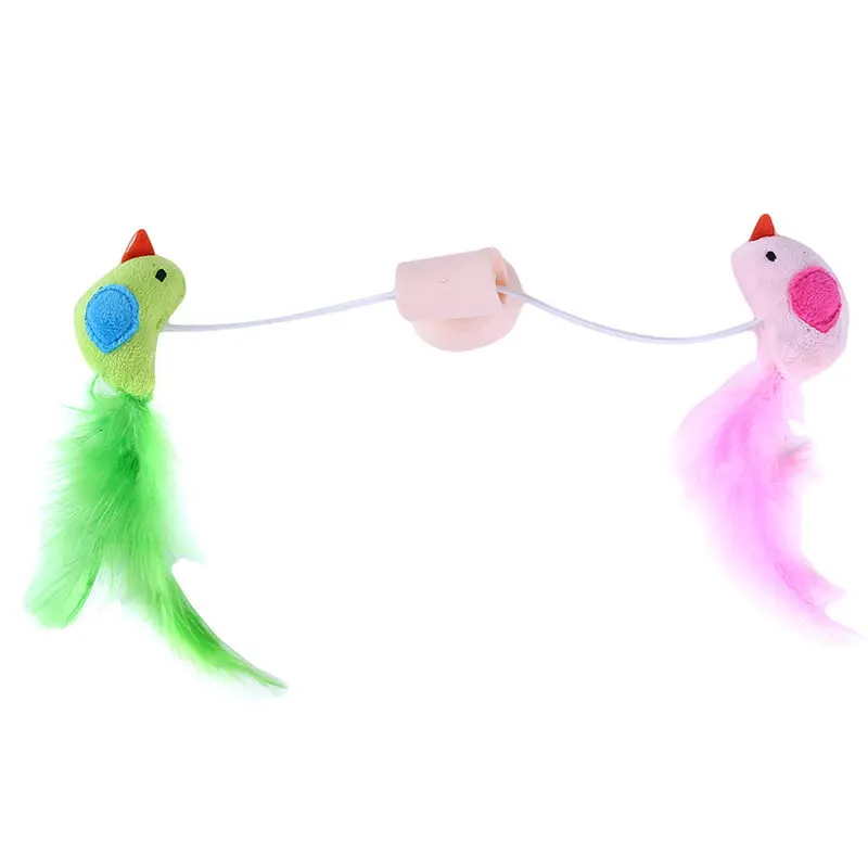 pink green Птичка, забавная игрушка для кошек, пластиковая интерактивная игрушка для кошек, игрушка для кошек, перья, игрушки для окон, присоска, тизер, Интерактивная палочка, игрушка в форме птицы - Цвет: pink green