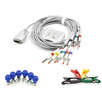 Universal Edan ECG EKG 10 Lead Cable for Mindray, Spacelabs, Nihon Kohden, with Adult Chest/ Limb Electrodes Set