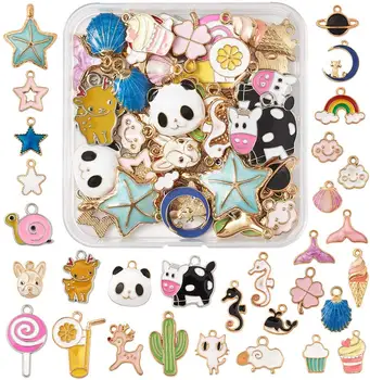 

60Pcs Assorted Enamel Dangle Charms Pendant 30Styles Animal/Ocean/Dessert/Celesital Series Pendants for DIY Jewelry Making
