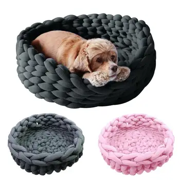 

Pet Dog Bed Round Washable Cosy Knitted Dog Kennel Cat House Crocheted Mats Sofa For Dog Chihuahua Dog Basket Pet Bed