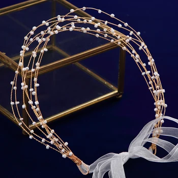 

Handmade Gold Brides Soft Hairbands Multi-layers Headbands Bridal Pearls Hair Accessories Crystal Headpieces