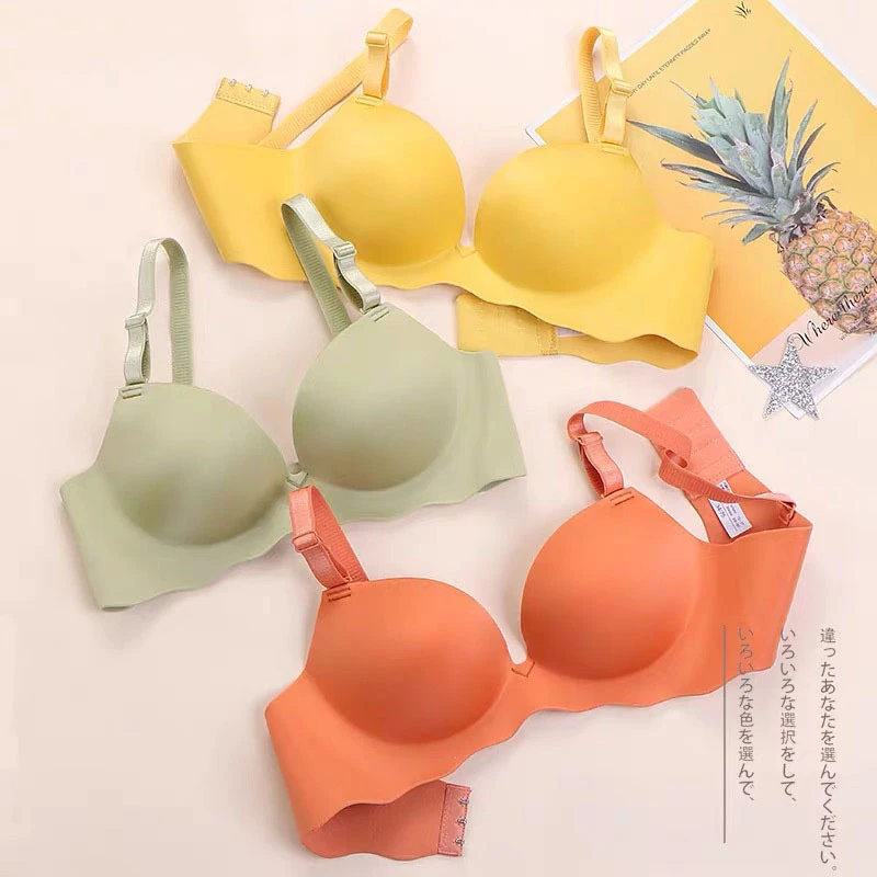 Wasteheart Women Fashion Orange Yellow Bra Sets Bralette One-Piece Bras Soft Cotton Panties Push Up Underwear Sexy Lingerie Sets panty sets