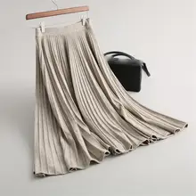 Зимние новые женские плотные теплые плиссированные юбки с высокой талией, офисные женские миди юбки трапециевидной формы, кашемировые вязаные юбки в винтажном стиле