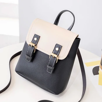 

Women's Backpack 2020 New Fashion PU Leather Black Double Buckle Anti-theft Small Women's Backpack Waterproof Wild Student Bag