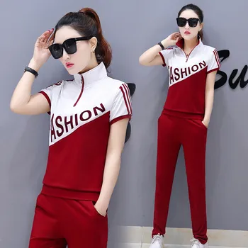 

cotton women tracksuit for spring summer autumn two piece set women streetwear fashion letter print