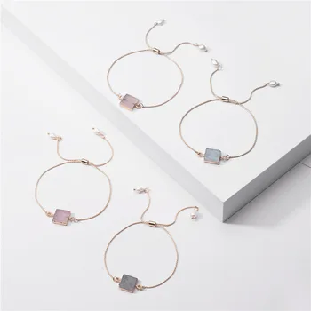 

Square Labradorite Stone Female Bracelet Gold Color Covered Edge Bangle Brand Jewelry Women