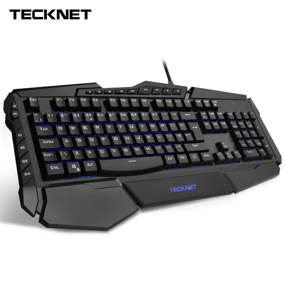 TeckNet программируемая игровая клавиатура, 7 цветов светодиодный Радуга игровой клавиатурой с подсветкой клавиатуры водостойкая конструкция Великобритания раскладка клавиатуры для Windows