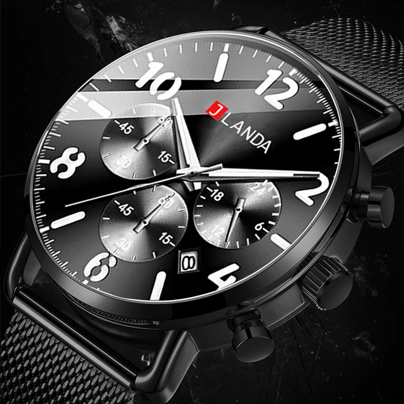 

2021 New Mens Watches Top Luxury Brand Sport Waterproof Chronograph Stainless Steel Black Quartz Watch Men Relogio Masculino