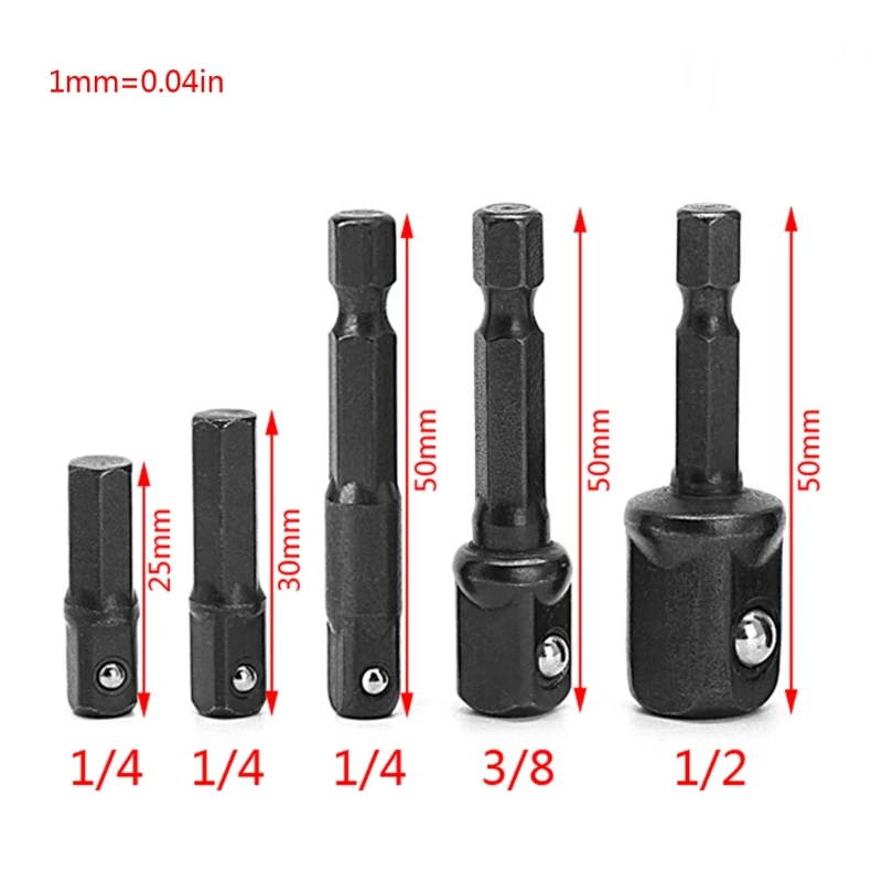 

5 Pcs Socket Bit Adapter Drill Nut Driver 1/4" 3/8" 1/2" Power Extension Bar Set