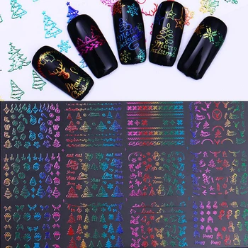 

12Pcs Christmas Santa Claus Water Stickers Lady Love Image Nail Transfer Slider Full Wrap Leaves Flower Decals Decoration