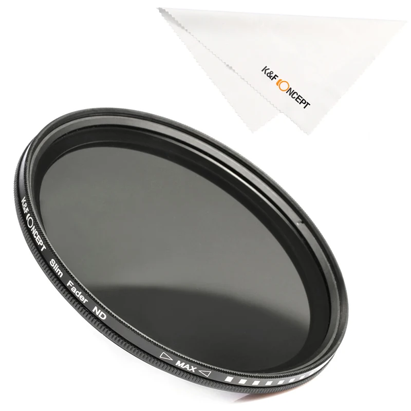K&F Concept Filtro de lente ND2-ND400 ND variable de 2.835 in (1-9 paradas)  para lente de cámara, filtro de densidad neutra ajustable con paño de