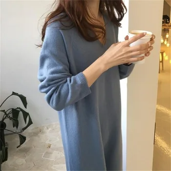 

2020 women Long V-neck Cashmere Sweater Female Korean Knit Sweater Slim Bottoming Sweater Tide One Generation