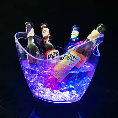 

8L Rechargeable LED Ice Buckets Clear Acrylic Barrel Shape Luminous Wine Bottle Holder Nightclubs Light Up Champagne Beer Bucket