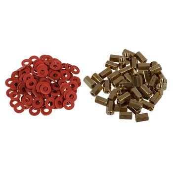 

50 Pcs Metal Hex M3 Female Screw PCB Standoff Spacers 8mm Body & 100Pcs Red Motherboard Screw Insulating Fiber Washers