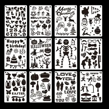 

12pcs Halloween Christmas Drawing Template Stencil Painting Embossing Scrapbook