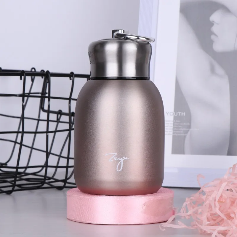 rose gold Мини 280 мл 304 нержавеющая сталь дамские термосы чашка переносная ручка кольцо термос бутылка большой живот термосы дорожная кофейная кружка - Цвет: rose gold