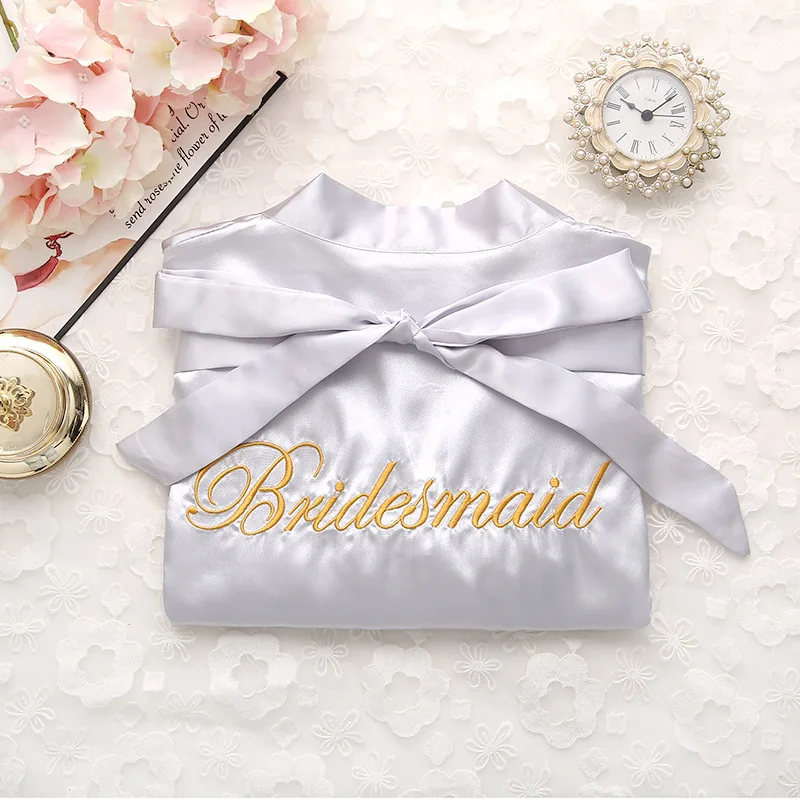 White Rayon Bridesmaid Bride Robe Sexy Women Embroidery Wedding Kimono Robes Sleepwear Nightgown Dress Woman Bathrobe Pajamas