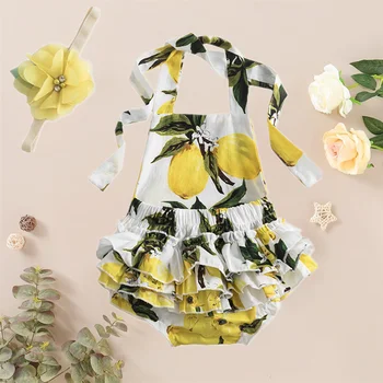 

0-24 Months Baby Girls Clothes Set Flower Print Romper Jumpsuit + Floral Headband Sling Backless Jumpsuit Holiday Casual Wear