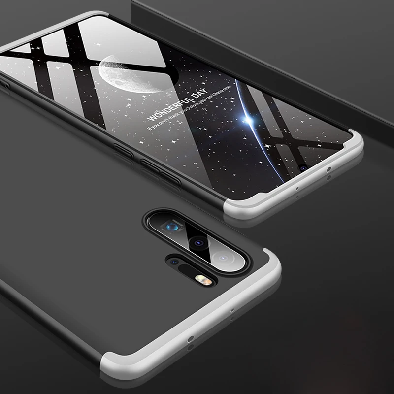 360 градусов чехол для huawei mate 20 10 P30 P20 Lite Y6 Y7 Pro Prime Y9 P10 Plus P9 чехол 3 в 1 Жесткий Защитный матовый чехол - Цвет: Silvery and Black