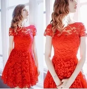 5XL Plus Size Dress Fashion Women Elegant Sweet Hallow Out Lace Dress Sexy Party Princess Slim Summer Dresses Vestidos Red Blue 2