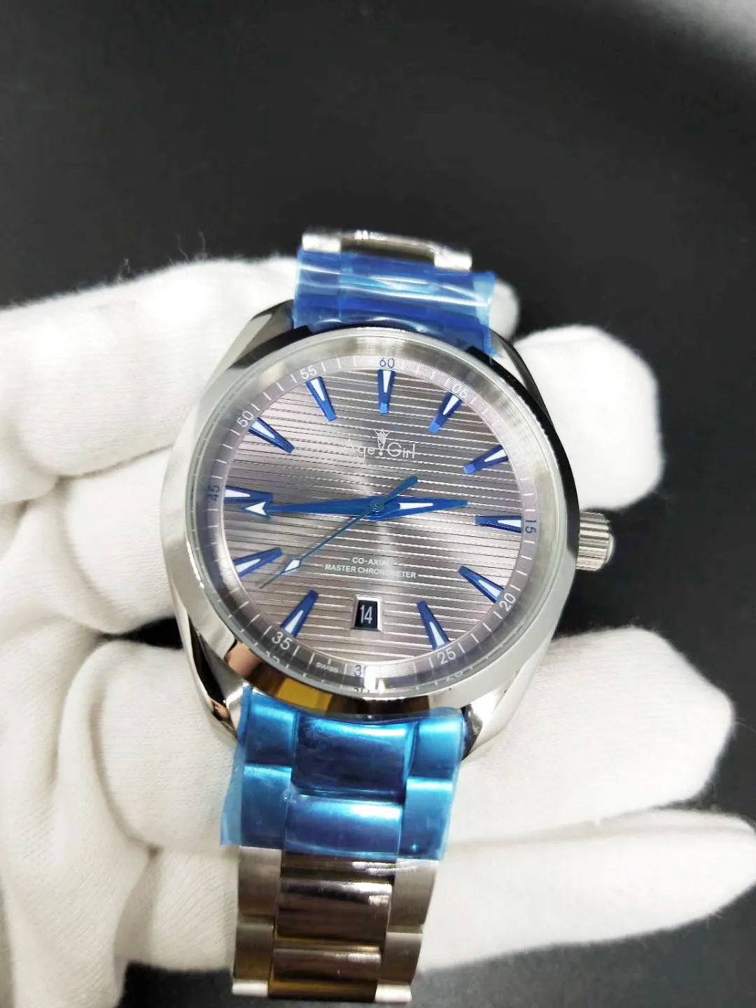 Роскошные брендовые новые мужские часы из нержавеющей стали черный коричневый кожаный Aqua Terra водонепроницаемый автоматический механический синий резиновый серый
