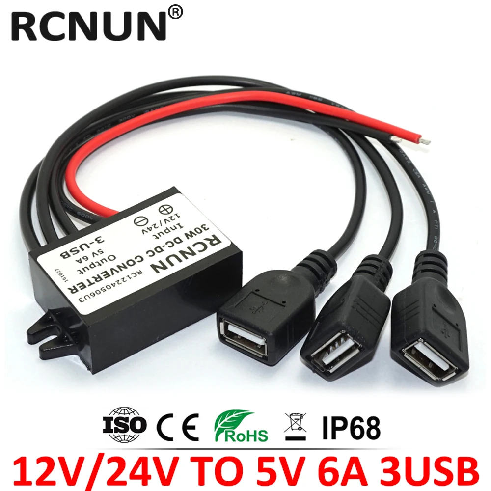 Dc Dc Converter 12v 24v To 5v 6a 30w Car Converters Triple Usb Output Adapter - Inverters & Converters - AliExpress