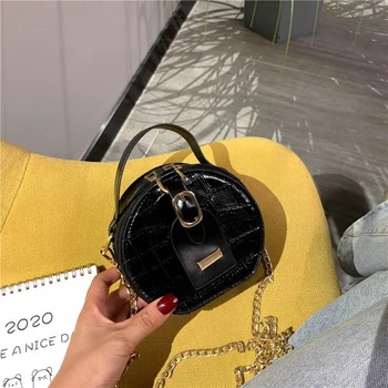

Retro Stone Pattern Women Small Round Shoulder Bags PU Leather Chain Bag Circular Design Crossbody Female Round Bolsa Handbag