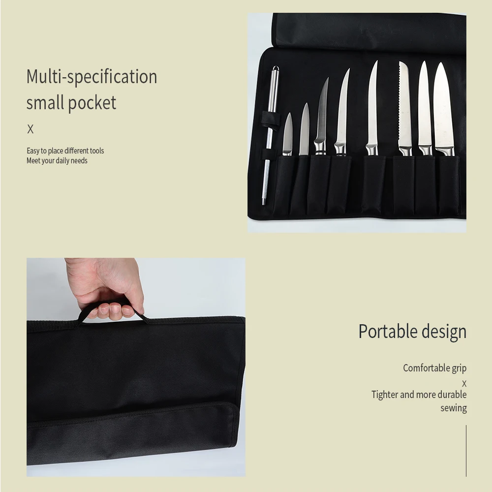 SOWOLL, 12 карманов, сумка для повара, сумка для ножей, рулонная сумка, переносные прочные карманы для хранения, кухонные ножи, чехол для переноски, сумка для ножей, прочная сумка черного цвета
