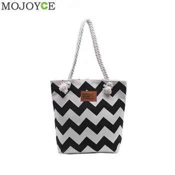 

Women Stripes Canvas Beach Bag Large Capacity Female Zipper Shoulder Bag Ladies Polyester Totes Girl's Casual Shopping Handbag