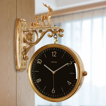 

Nordic Double Sided Wall Clock Deer Golden Silent Quartz Wall Clock Luxury Simple Living Room Zegar Scienny Home Watch AB50WC